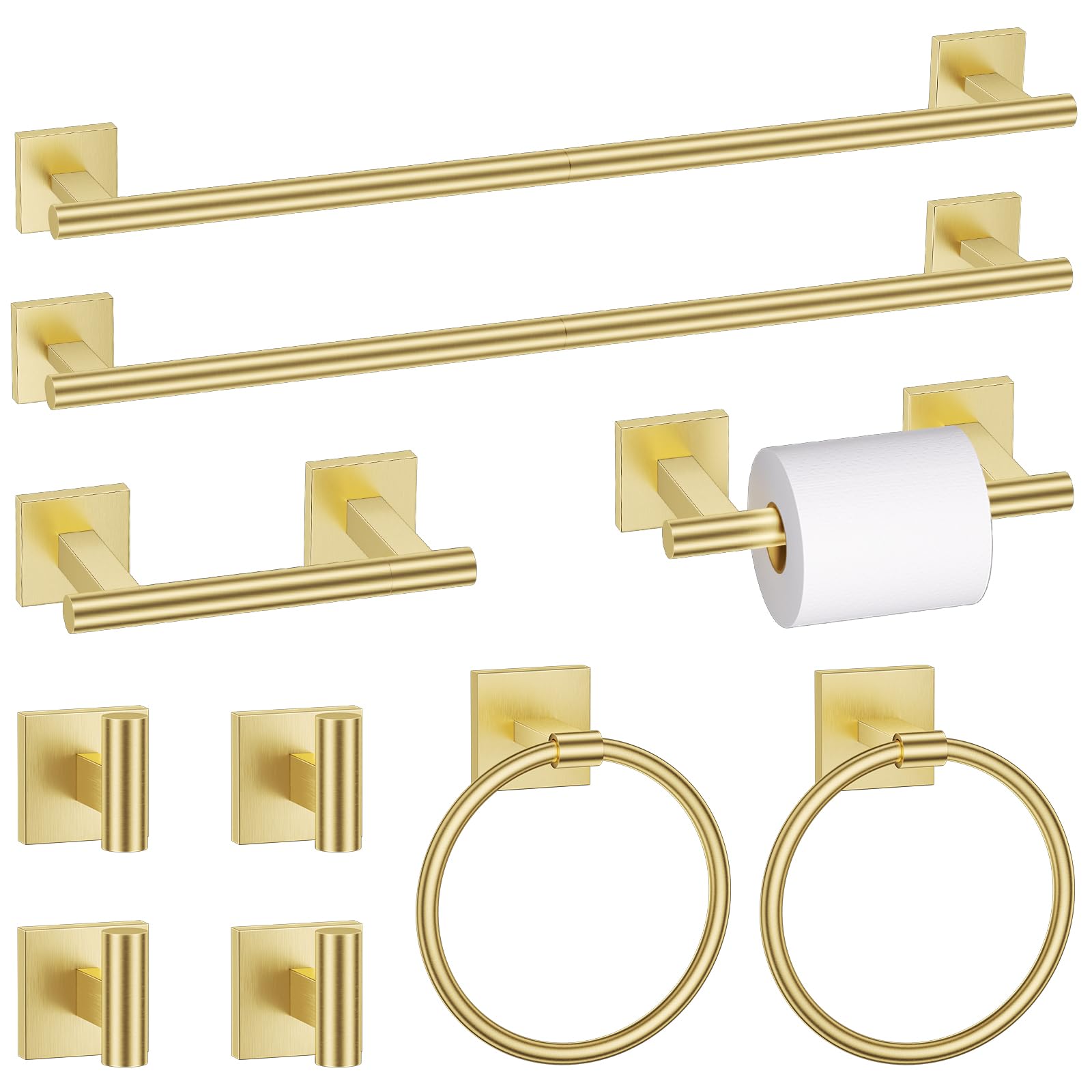 Photo 1 of 10 Pieces Brushed Gold Towel Bar Set, Double Dase Toilet Paper Holder Bathroom Hardware Set, 23.6 Inch Stainless Steel Towel Rack for Bathroom Wall Mounted
