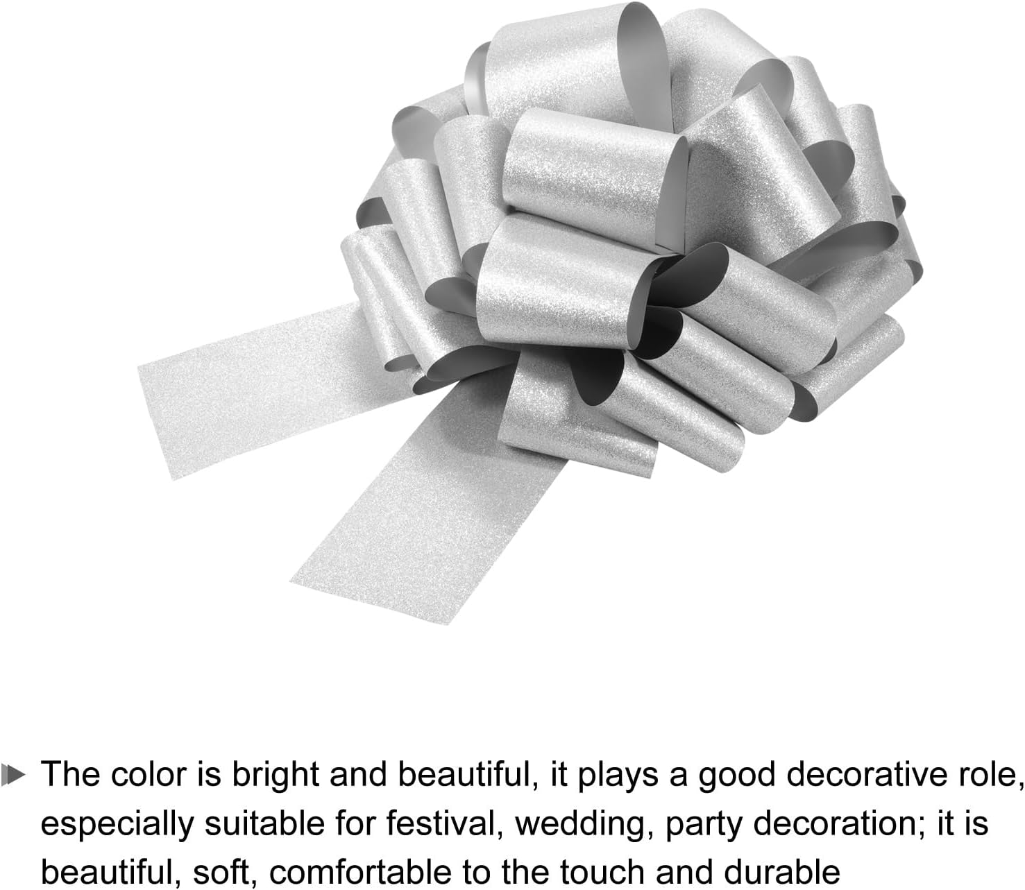 uxcell 12 Inch Large Pull Bow Glitter Gift Wrapping Big Pull Bows Ribbon Silver for Wedding Baskets Presents Christmas Party - Image 4