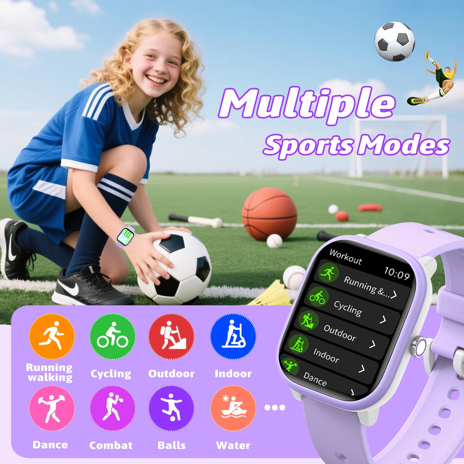 Fikami Reloj Inteligente para niños niñas No App No se Necesita teléfono, 1.83 "IP68 Impermeable Reloj Deportivo, frecuencia cardíaca, Juegos de Rompecabezas para niñas niños Adolescentes 6-16