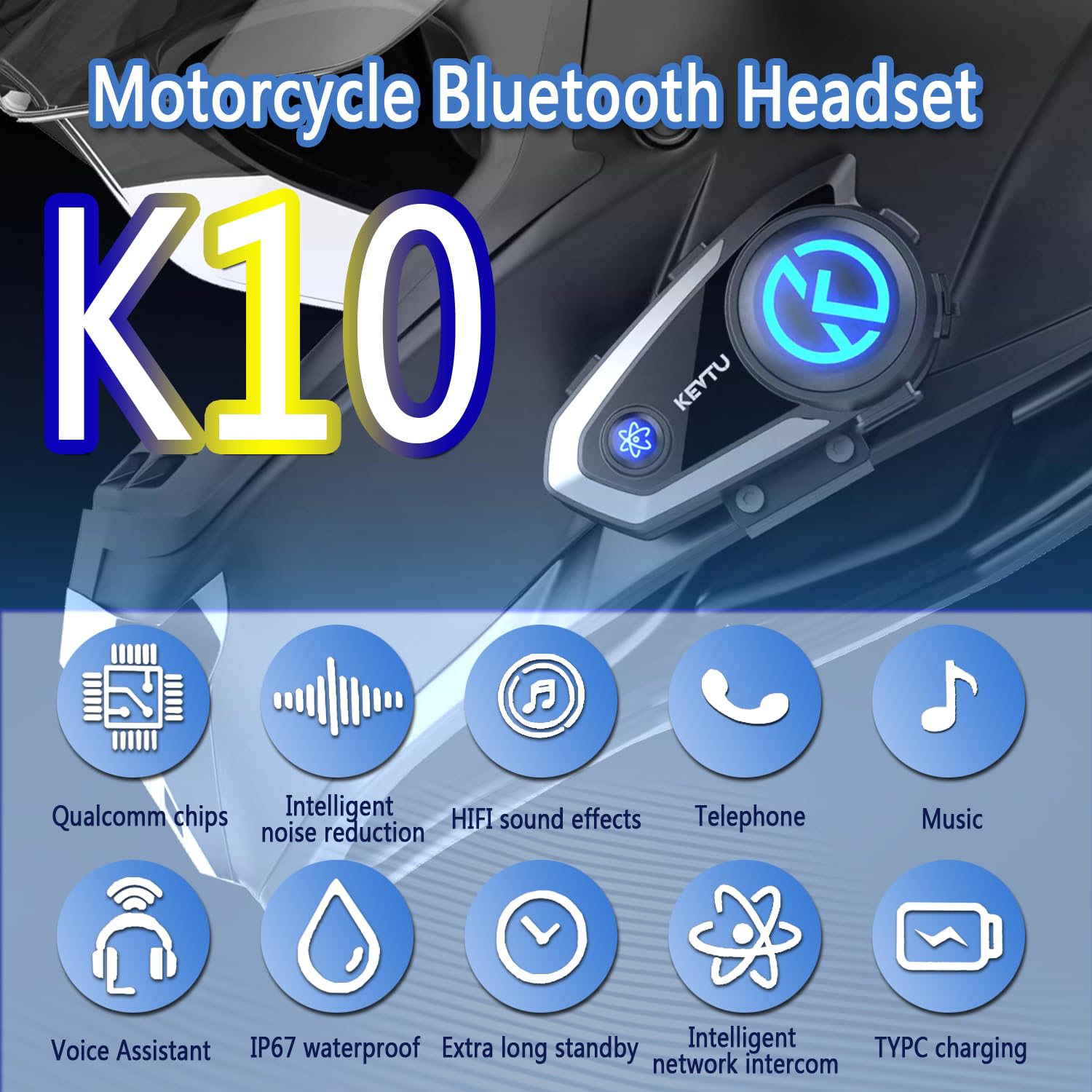 K10 Interfono Moto, Interfono Moto Bluetooth 4000m per 8 Motociclisti, Auricolari per Casco bluetooth casco moto con Piastre di Copertura Argento/Nero/Rosso/Risposta Automatica