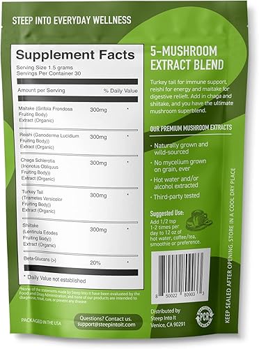 Miniatura 8 de Steep Into It Suplemento orgánico de hongos de melena de leones  Polvo de extracto de melena de león para claridad mental, enfoque y función