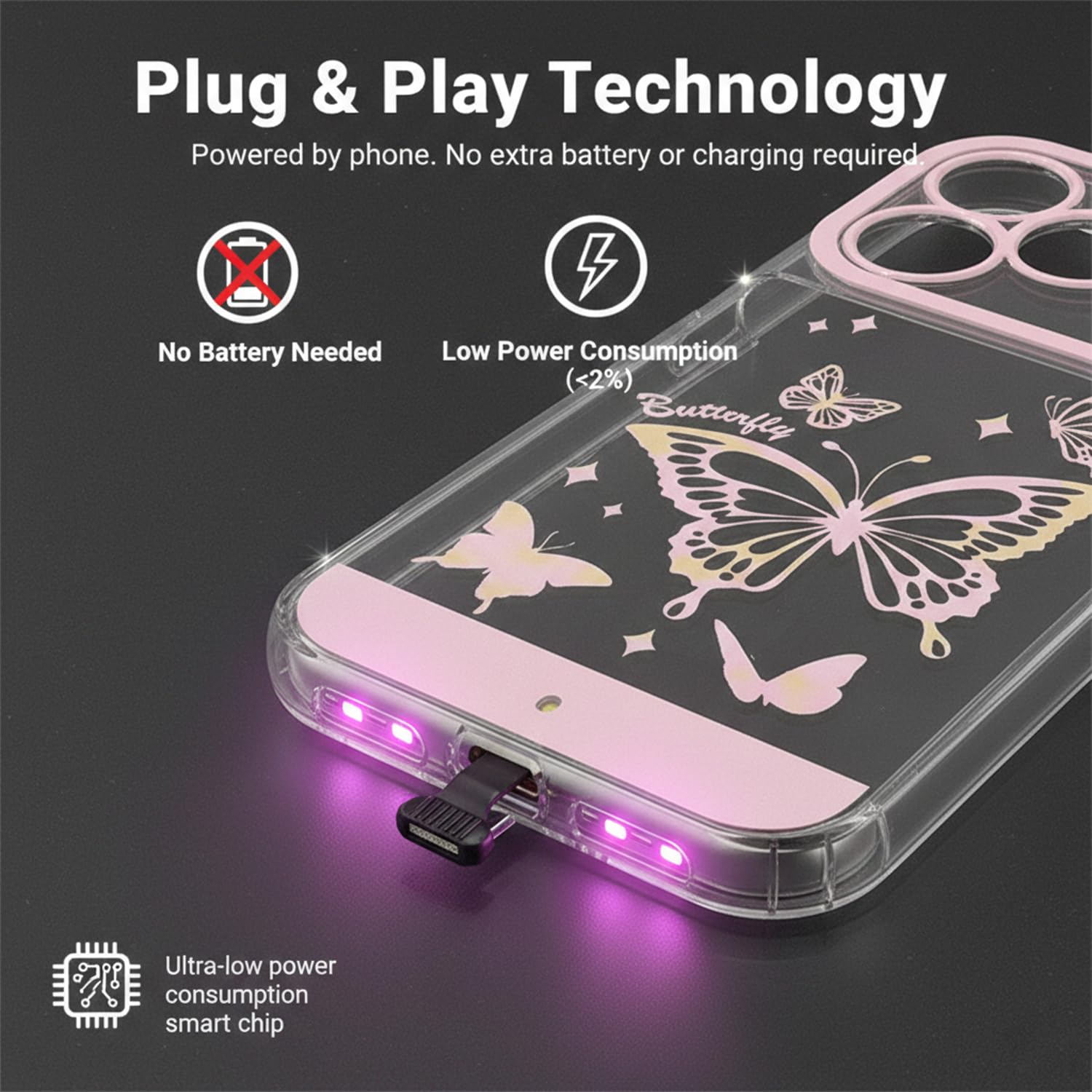 LED-Schutzhülle für 11, 12, 13, 14, 15, 16, 17 Pro Max, niedliches und schützendes Telefon (Schmetterling, iPhone 13 Pro Max)