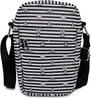 Buckle Down Looney Tunes Bag, Cross Body, Character Eyes Stripe, White Black, Vegan Leather