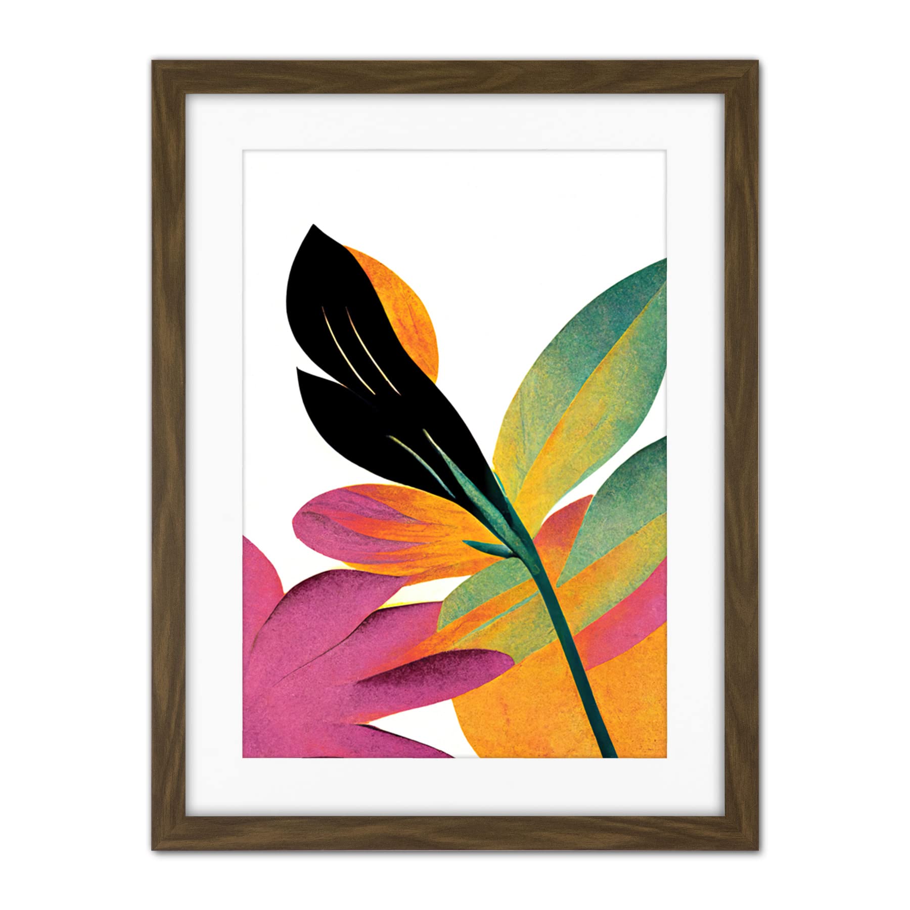 Doppelganger33 LTD Modern Abstract Tropical Vibrant Leaves Botanical Painting Artwork Framed Wall Art Print 18X24 Inch
