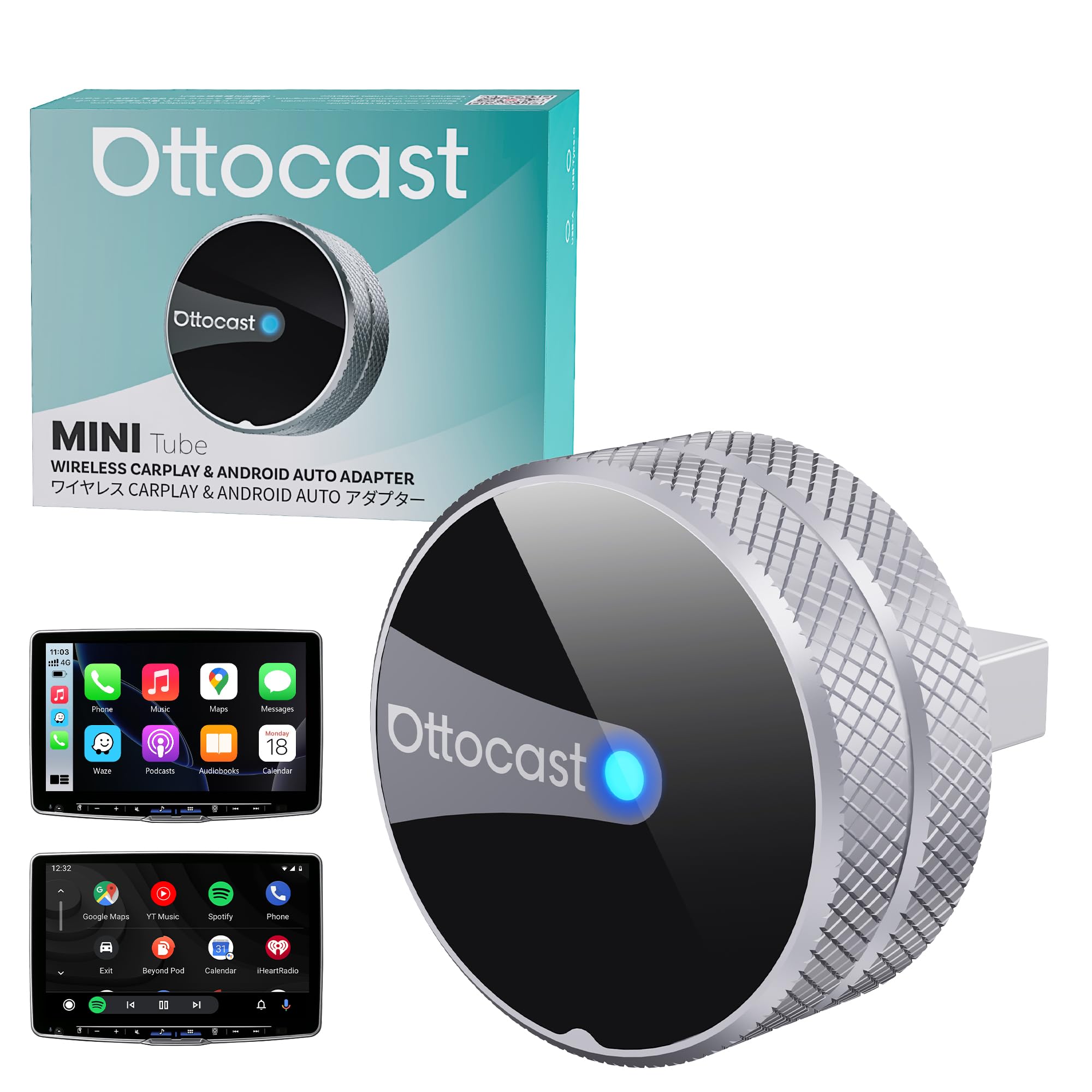 OTTOCAST Mini Tube Wireless CarPlay Android Auto Adapter 2026