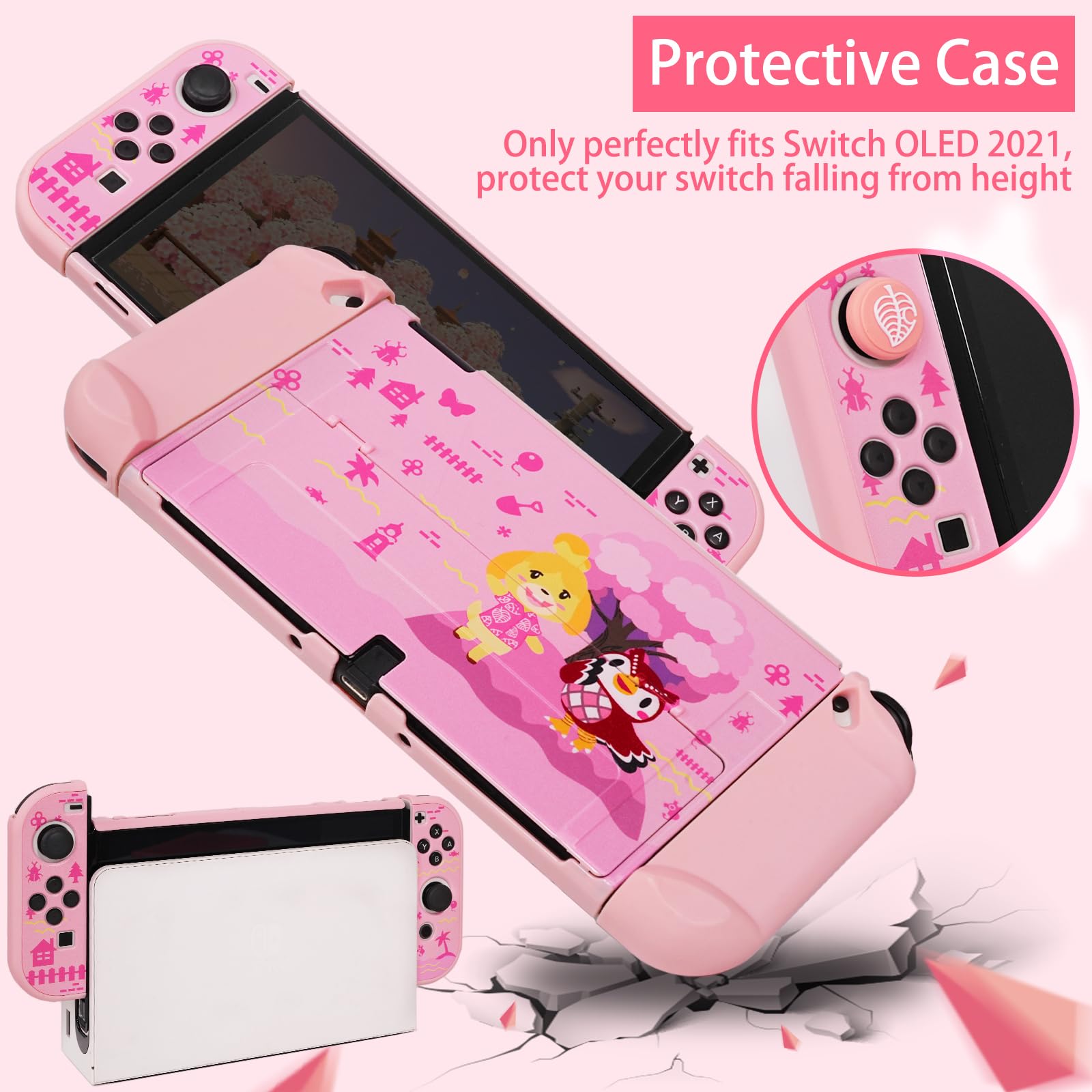 TIKOdirect Custodia da trasporto per Switch OLED, graziosa custodia da viaggio portatile con custodia protettiva, protezioni per lo schermo, supporto, custodia per carte da gioco e tappi per