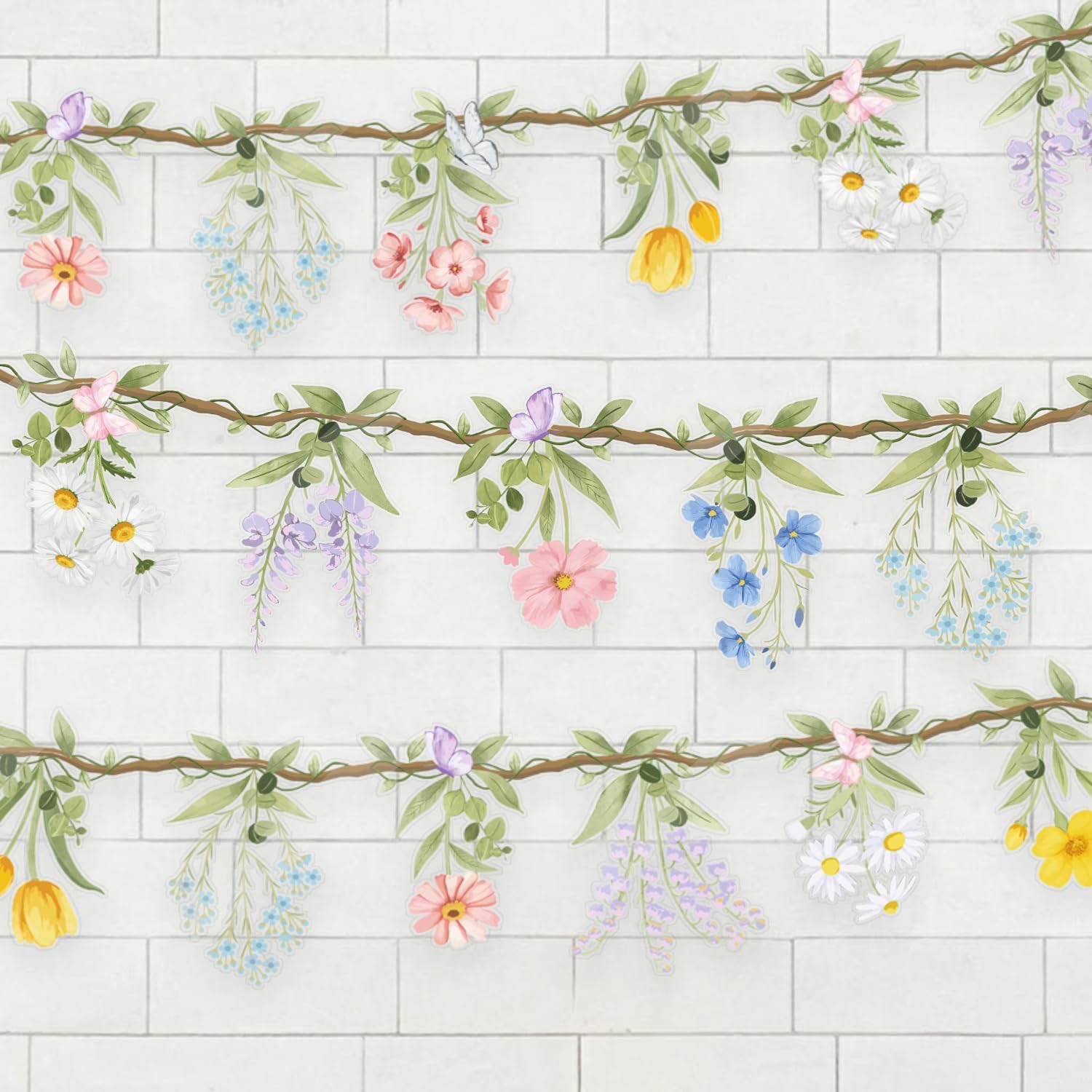2 PCS Wildflower Garland Banner for Baby Shower Decorations, Spring Easter Floral Birthday Party Decorations, Garden Theme Wedding Wild One Birthday Baby Bloom Party Supplies