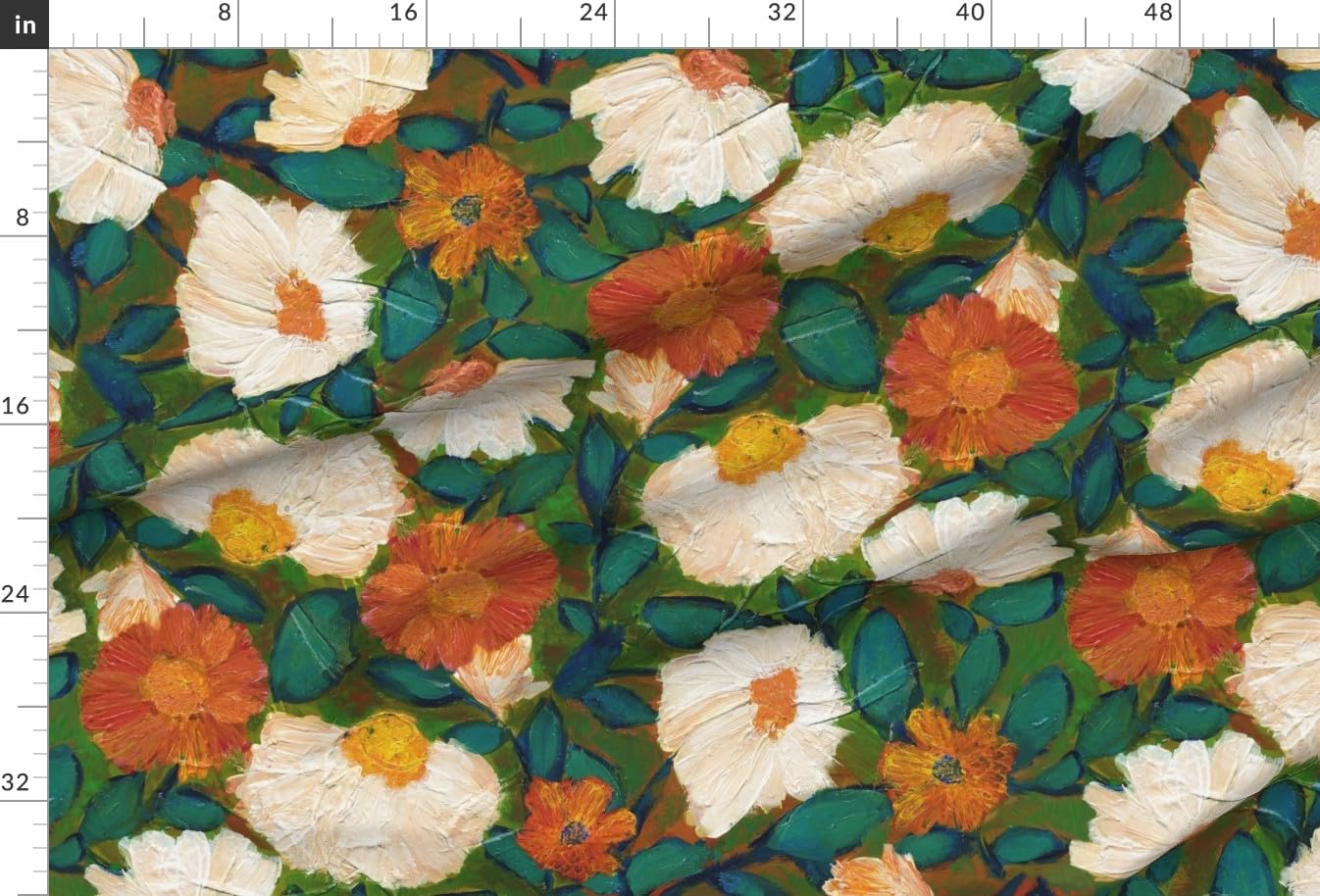 Spoonflower Fabric - Bloom Rust Orange Red Yellow Teal Blue Green White Cream Bohemian Boho Printed on Upholstery Velvet Fabric Fat Quarter - Upholstery Home Decor Bottomweight Apparel
