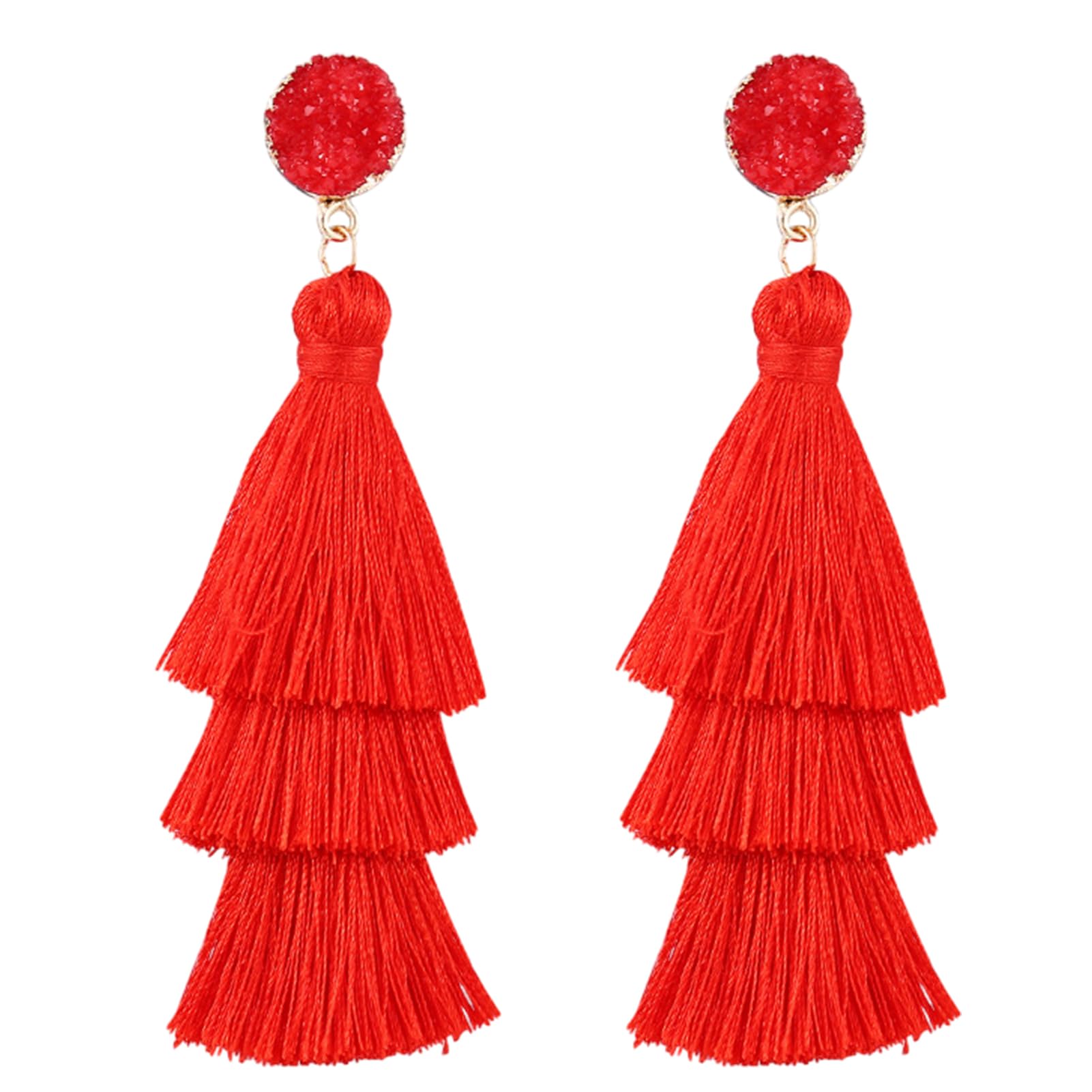 1PCS Tassel Earrings Layered Red Earrings for Women Alloy Material Comfortable Wear Girls Ear Daily Wear Date
