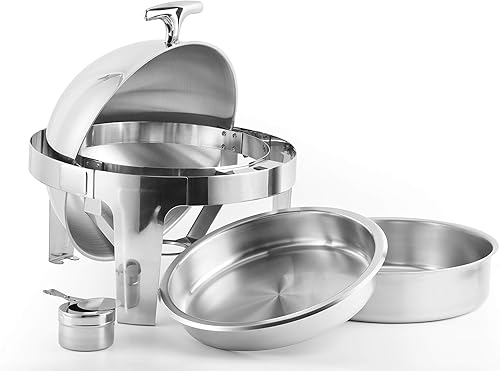 Miniatura 2 de ChefQ 6qt Roll Top Chafing Dish, Acero Inoxidable Chafer con alimentos  Water Pan Fuel Holders, Mirror Finished Buffet Food Warmer Set Para eventos