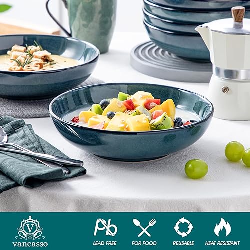 Miniatura 3 de vancasso Stern - Juego de 6 cuencos de cerámica para pasta, 38 onzas, cuencos de ensalada grandes para servir, aptos para horno de microondas,