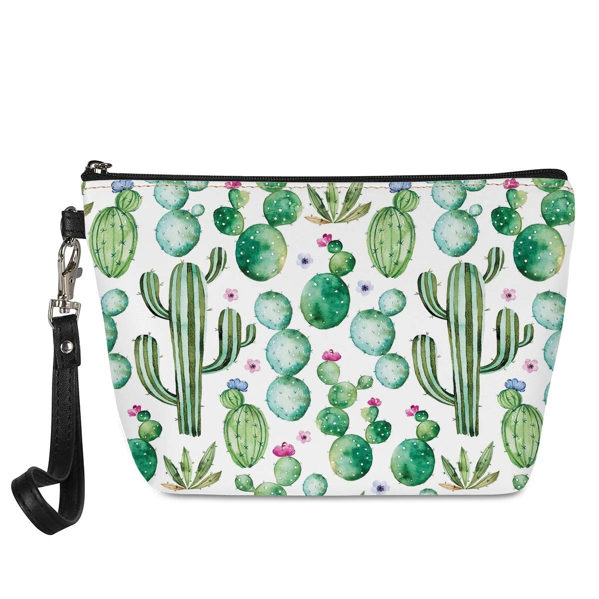 Women Travel Toiletry Pouch Hipster Cactus Cacti Pattern Wristlet Makeup Bag Waterproof Clutch Cosmetic Bag