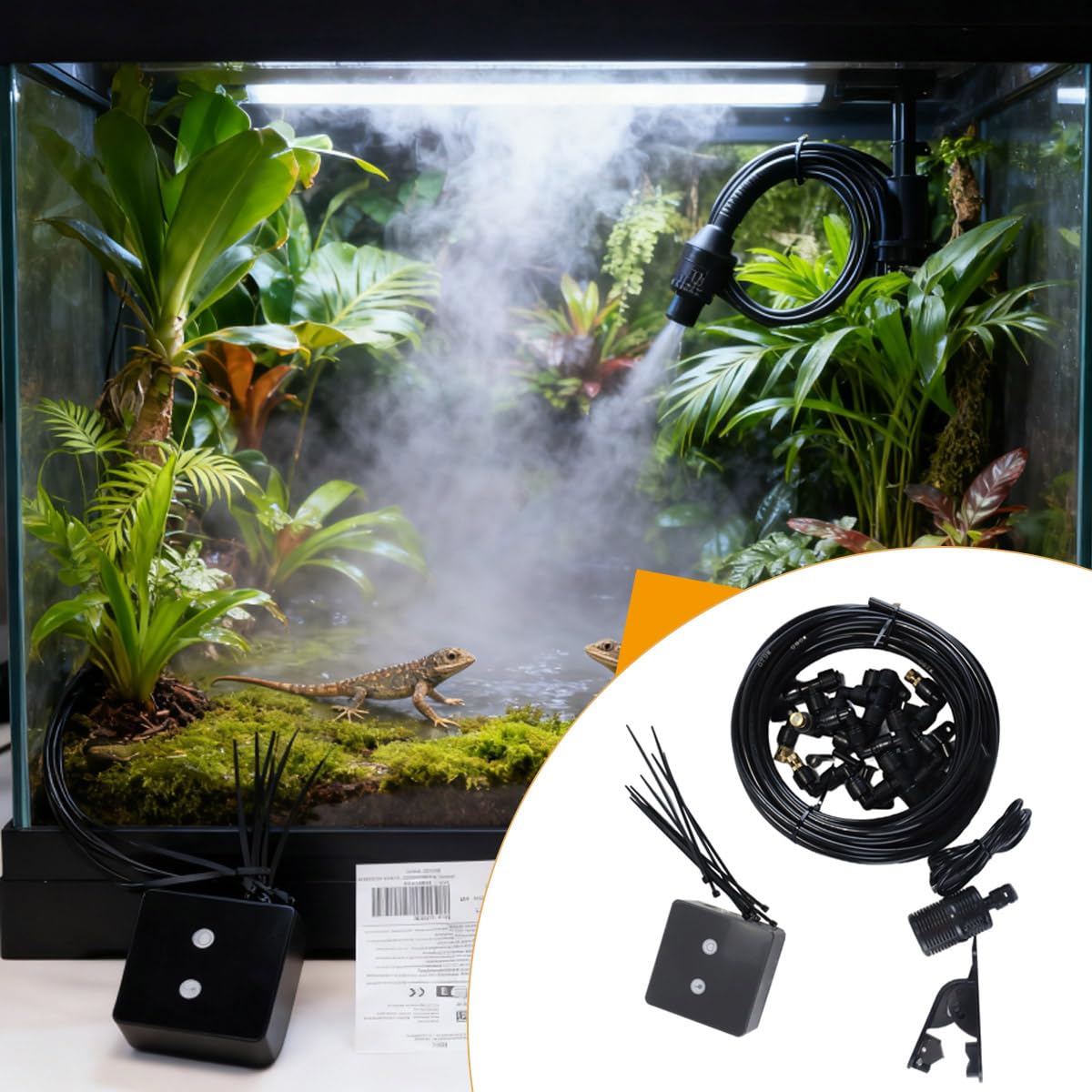 Sistema di nebulizzazione intelligente per terrari con rotazione a 360° - Nebulizzatore/spruzzatore a 4 ugelli con WiFi e controllo temporizzato