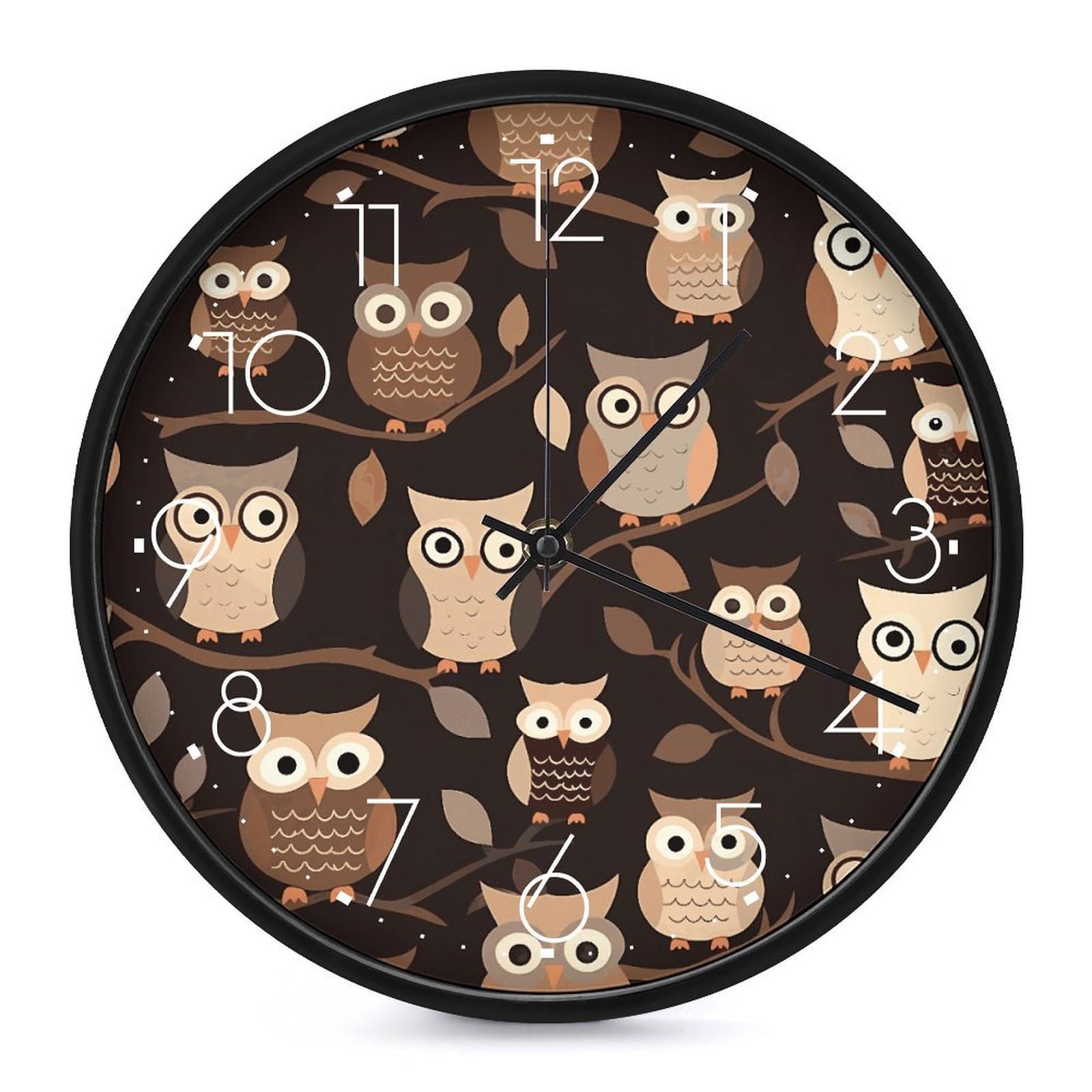 Horloge murale pour chambre et cuisine ronde marron et blanche
