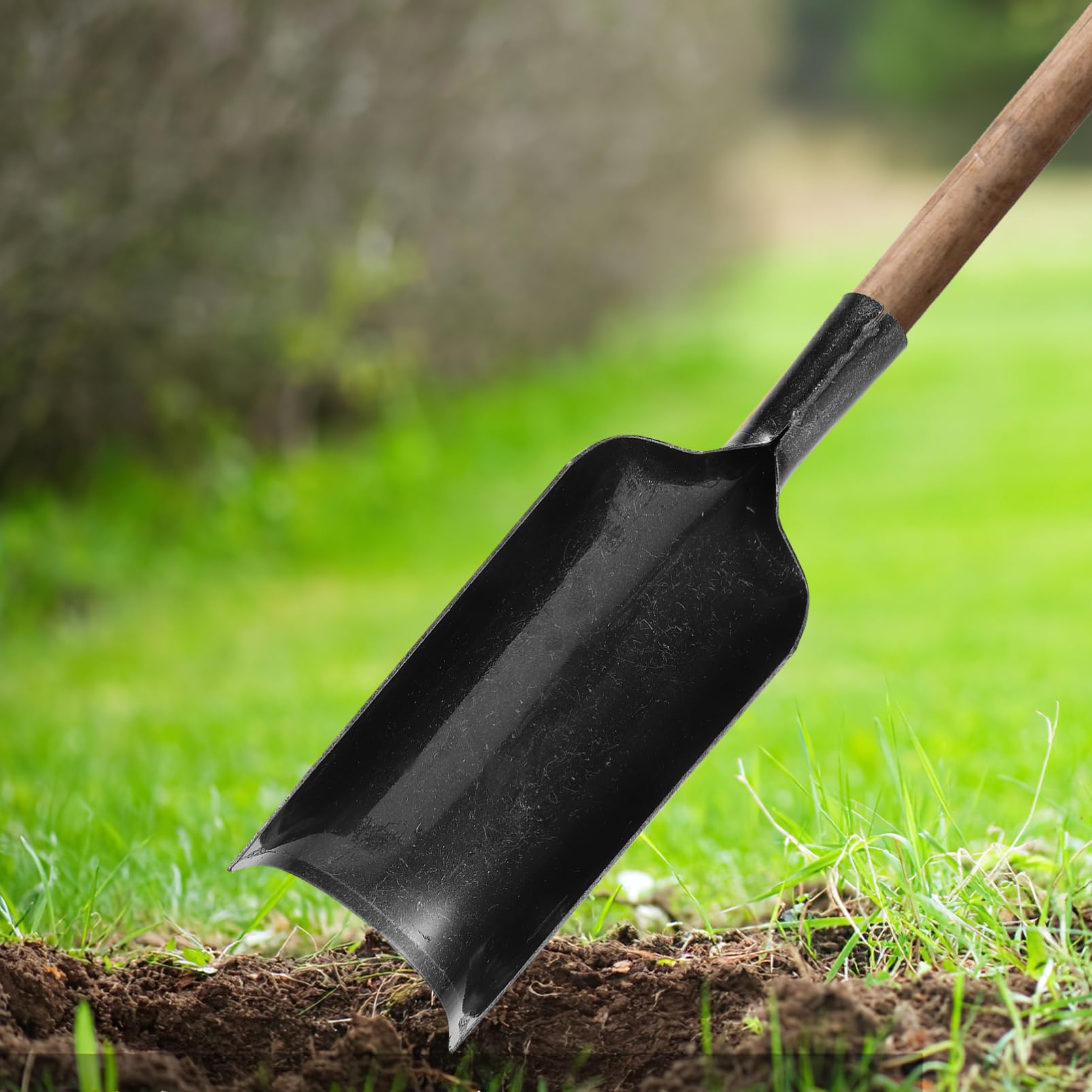 BESPORTBLE Pala de Mango para Jardinería de Acero al Manganeso Negro | Herramienta de Excavación y Traslado de Suelo, Formato Portátil, para Labores de Plantación y Huerto