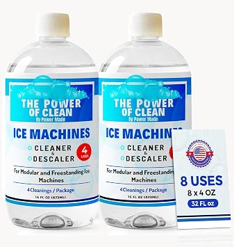 Ice Machine Cleaner & Descaler 16 fl oz 4 Uses | Nickel Safe Ice Maker Cleaner, Crystal Clear Descaling solution | Compatible with Whirlpool, Scotsman & Manitowoc | Made in USA Pack of 2
