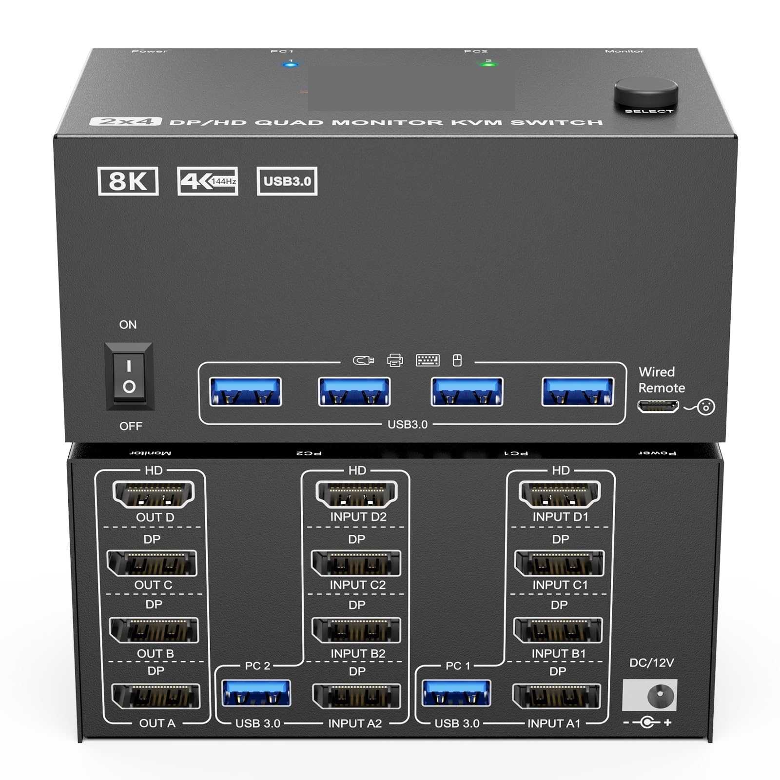 KVM Switch 4 Monitors 2 Computers,USB 3.0 HDMI+DisplayPort Four Monitor KVM for 2 PC Share 4 Display 4USB(204 1H3D)-image-45
