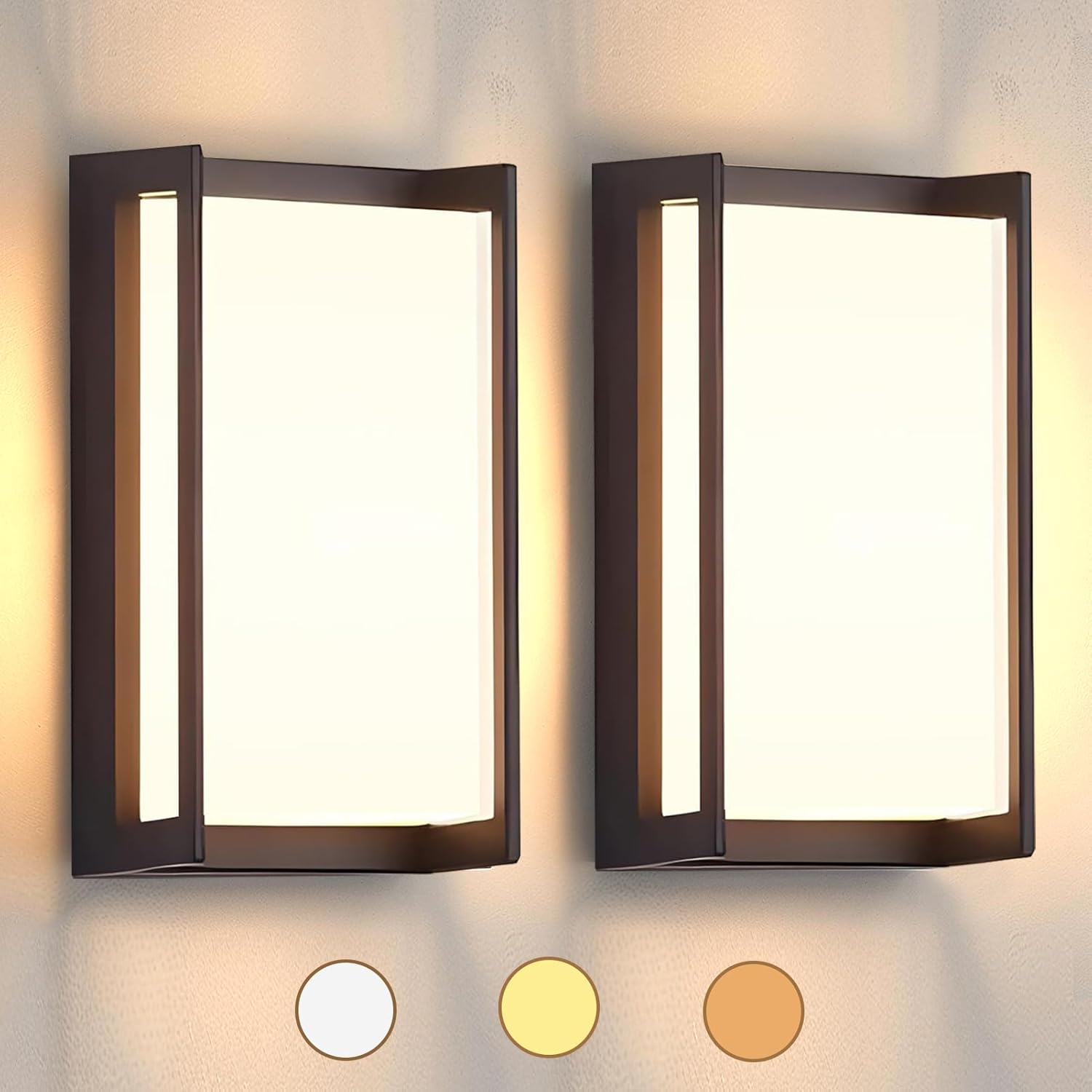 iYogaled Modern Exterior Lighting Fixtures, 3-Color Temperature Front Porch Light fixtures, IP65 Waterproof Wall Sconce,18W Rectangular Black Outdoor Wall Lights for House Walkway Stair Garage