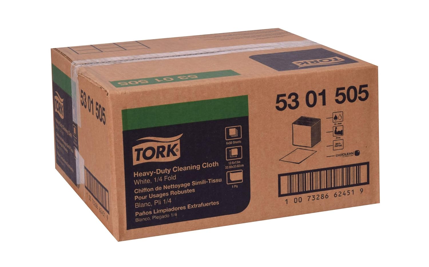 Tork Heavy Duty Cleaning Cloth White , 1/4 Folded, 6 x 50 Cloths, 5301505