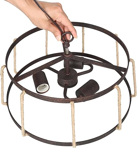 Miniatura 7 de LALUZ Lámpara colgante de jaula rústica de 3 luces, metal óxido y cuerda colgante para comedor, isla de cocina, vestíbulo