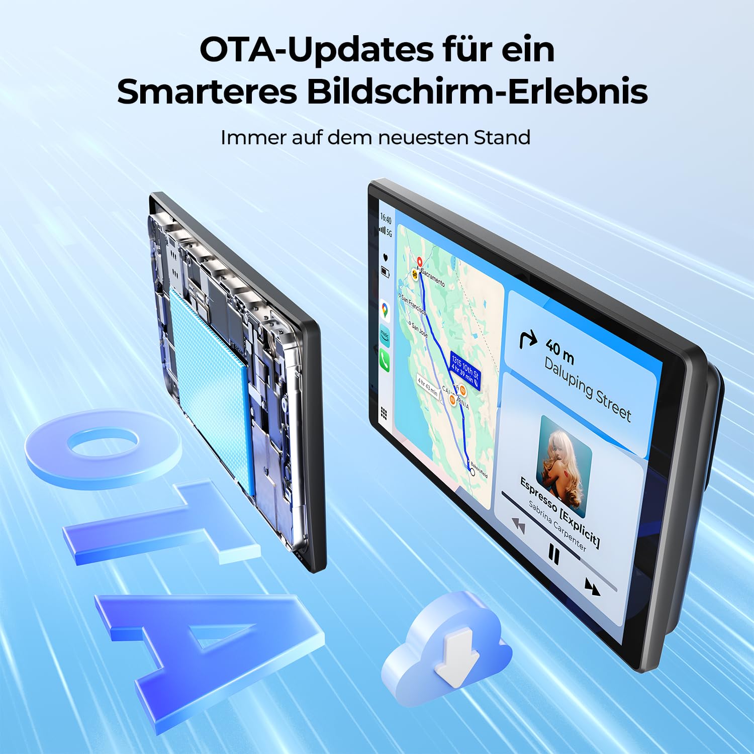 Tragbares Carplay Display 8 Zoll Apple CarPlay Android Auto 1440x900 HD Magnetische Halterung OTA-Updates Rückfahrkamera Bluetooth Sprachsteuerung GPS-Navigation