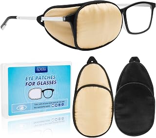 eZAKKA Eye Patches for Adults Left Right Eye, Eye Patch for Glasses, Medical Soft Eye Patch for Lazy Eye Amblyopia Strabismus and After Surgery (Champagne + Black)
