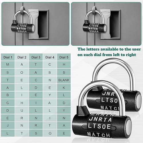 Miniatura 3 de Shimeyao Cerradura de combinación de 5 letras de 5 piezas, resistente, cerradura de metal reiniciable sin llave de 5 dígitos para gimnasio