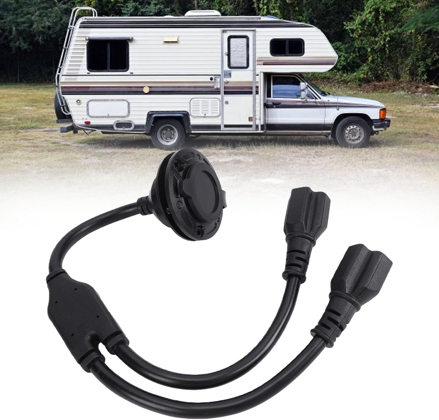 Haofy RV Shore Power Inlet Plug 12AWG 20A AC Port Inlet with 5 in 1 T Adapter Weatherproof Dual 20in Extension Cord for Trailer Truck Marine Outdoor Power