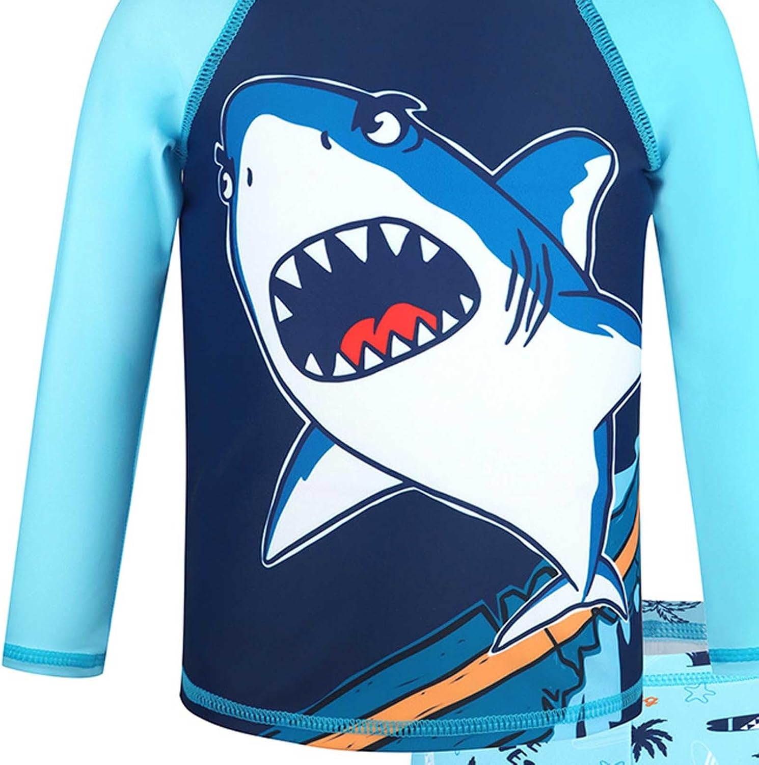 Boys' Swimwear Sets 2 Piece Quick Dry Long Sleeve Uv Protection Swimwear Print Round Neck Stretchy Trunks Rash Guard Sets