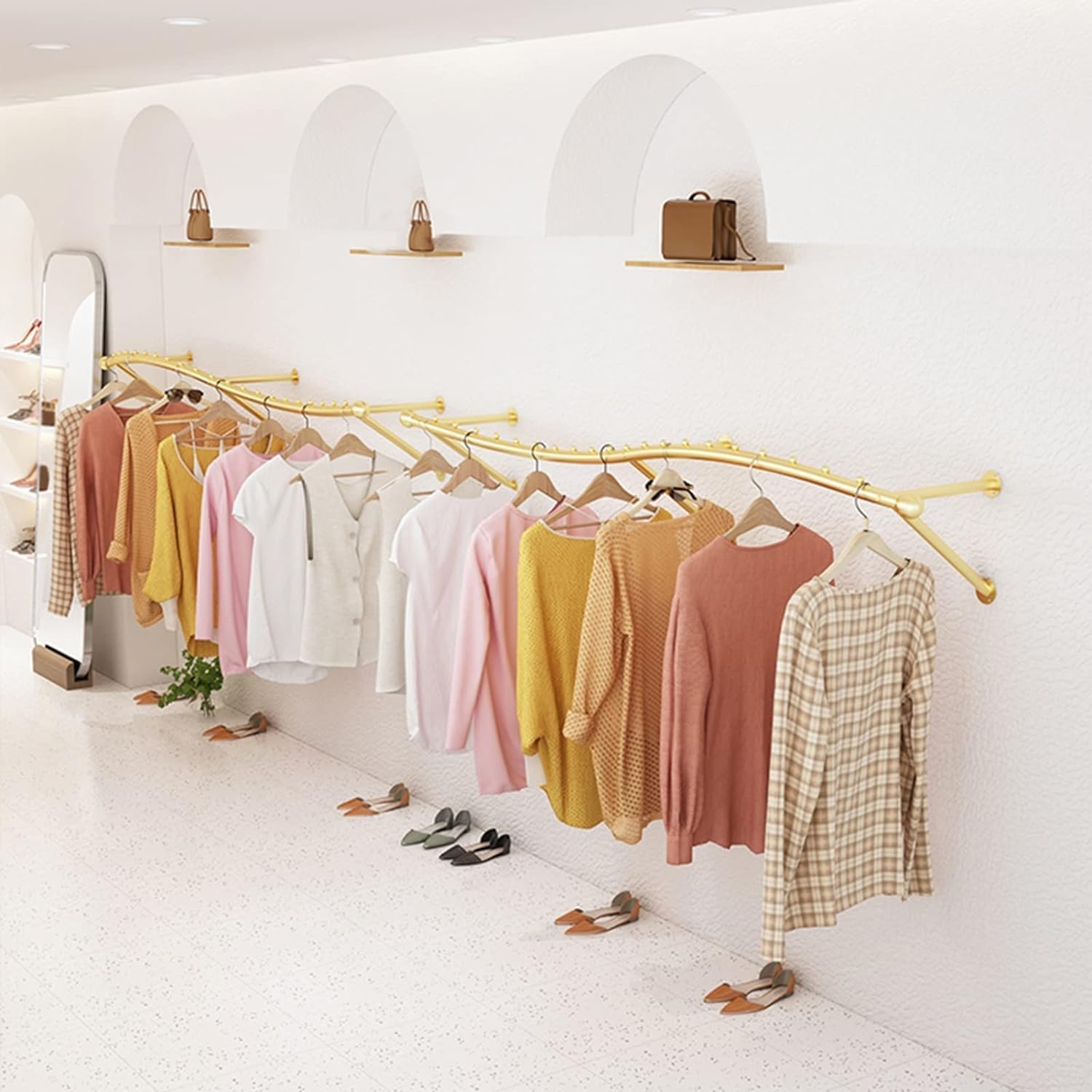 Perchero de Pared, Perchero de exhibición, riel para Ropa de Pared, Tienda de Ropa, Perchero, Percha, Organizador Comercial para Colgar, Perchero de Almacenamiento para particulares