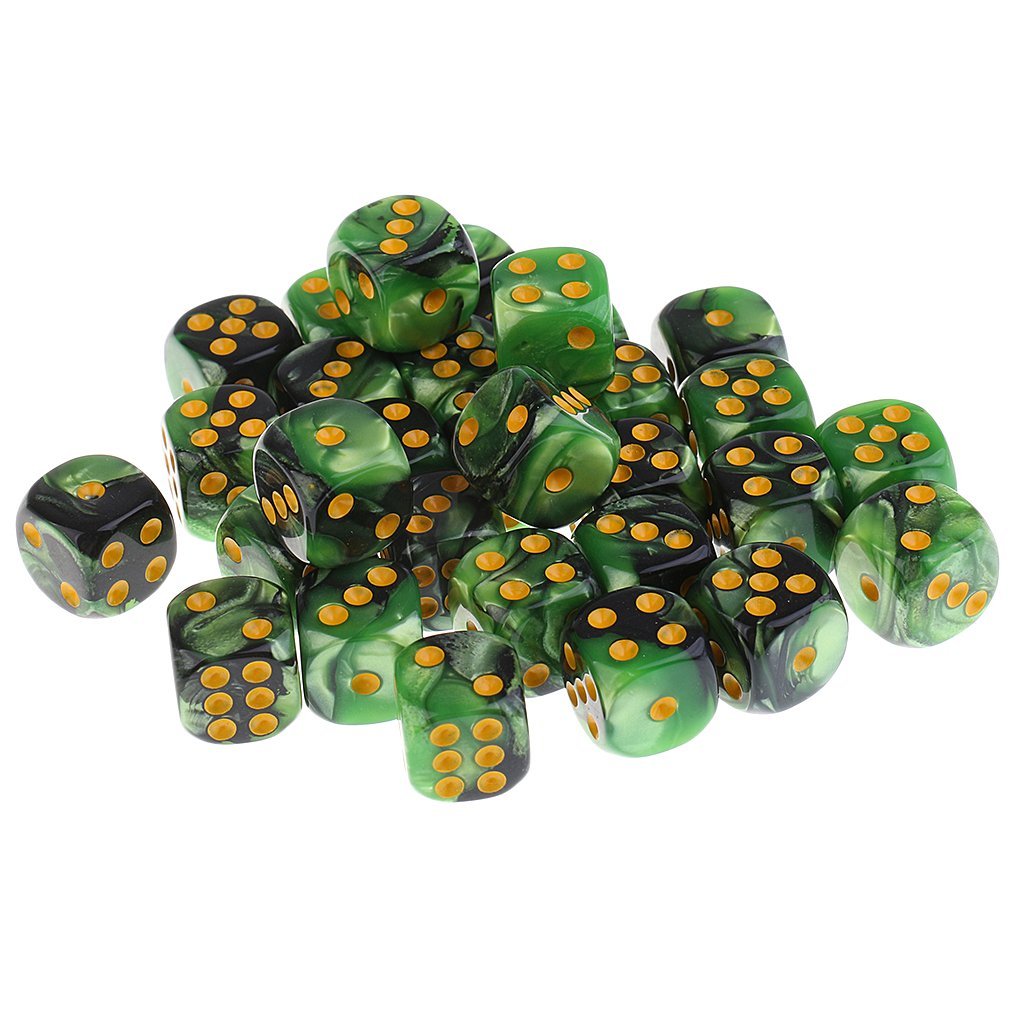 Inzopo Green/Black 30Pcs + Spot Dices D6 Dice Educational Dice Toy With Box Case Container For Party Pub Game Props