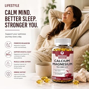 Advanced High-Strength Calcium-Magnesium Matrix with Zinc & Vitamin D3 - Immune Support, Enhanced Absorption, Bone Support, Muscle Relaxation & Stress Relief - 2Month Supply