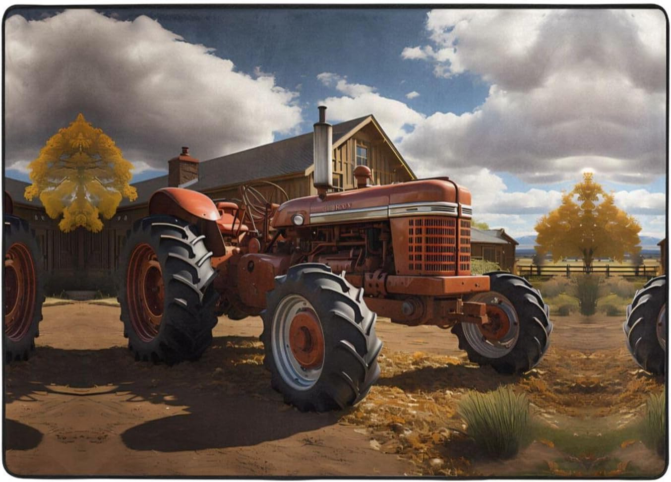 Red Tractor Printed Floor mat 80x58 inches, Non-Slip Decorative Carpet for Bedroom and Living Room