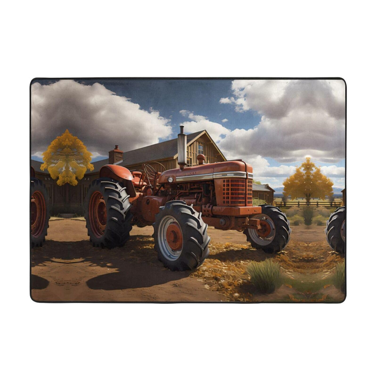 Tapis tracteur rouge en flanelle grand format pour réveiller la déco d'une chambre d'enfant