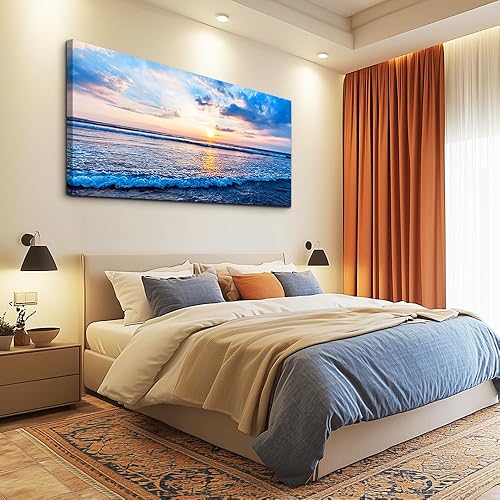Miniatura 4 de Lienzo decorativo de pared para sala de estar, playa azul, océano, olas del mar, paisaje, decoración de pared, listo para colgar, decoración del