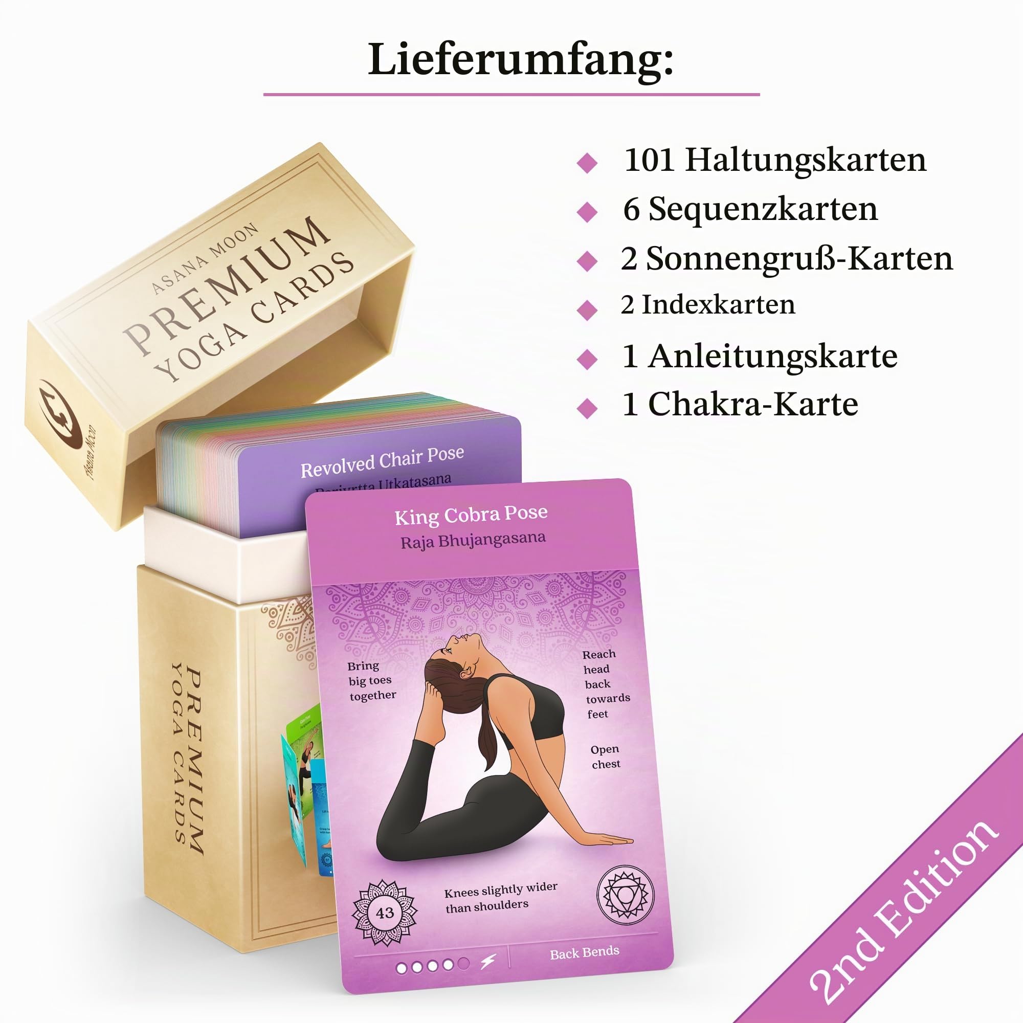 Asana Moon Premium Yoga Karten Deck mit über 120 Yoga Posen Yoga Pose Sequenz Lernkarten mit Queues und SanskritNamen für Anfänger und Lehrer Einzigartiges Yoga Geschenk für Frauen oder jeden