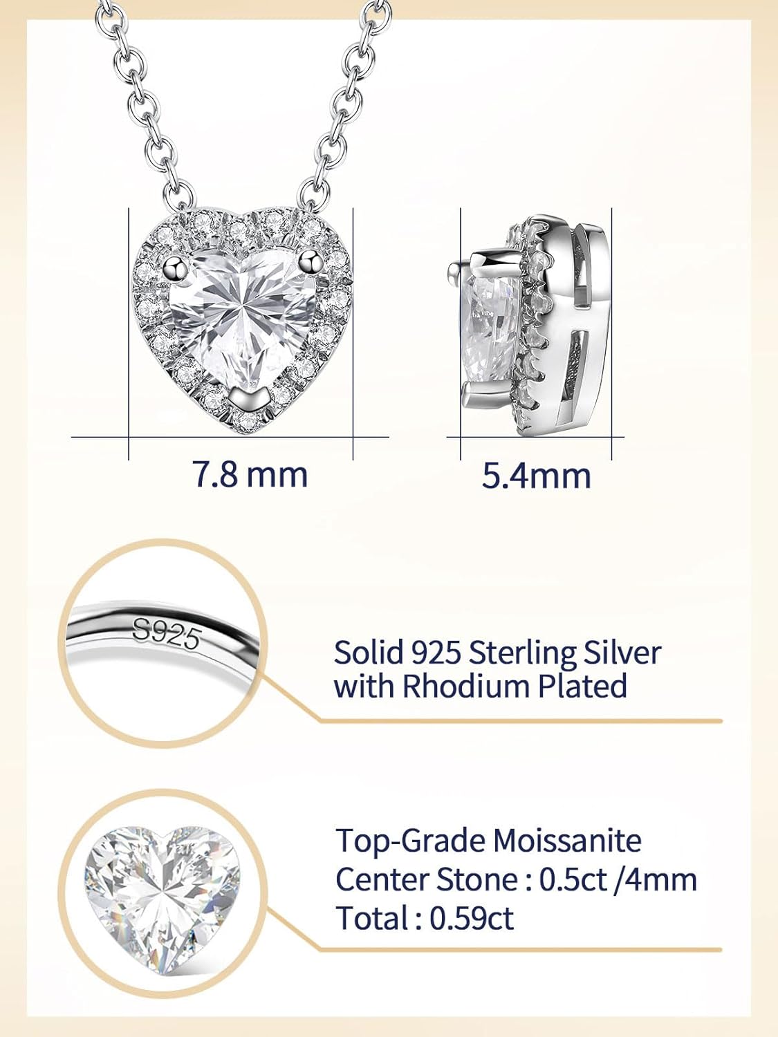 CYW Moissanite Cute Small Pendant Necklace for Women Teen Girls, Authentic Solid 925 Sterling Silver, 16"/18"/20" Chain Adjustable, Birthday Valentines Christmas Ideal Gift - Image 6