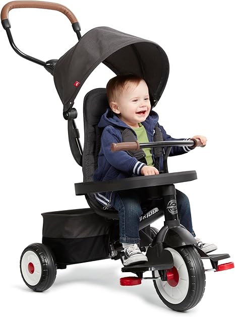 Radio Flyer City 4-in-1 Stroll 'N Trike, Black, for Riders 1-5 Years Old, 4 Riding Modes, 3 Point Harness with Comfort Pad, Parent Controlled Steering, Rear Storage, Stroller Tricycle for Toddlers