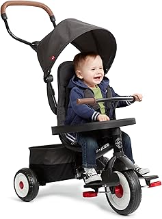 Radio Flyer City 4-in-1 Stroll 'N Trike, Black, for Riders 1-5 Years Old, 4 Riding Modes, 3 Point Harness with Comfort Pad, Parent Controlled Steering, Rear Storage, Stroller Tricycle for Toddlers