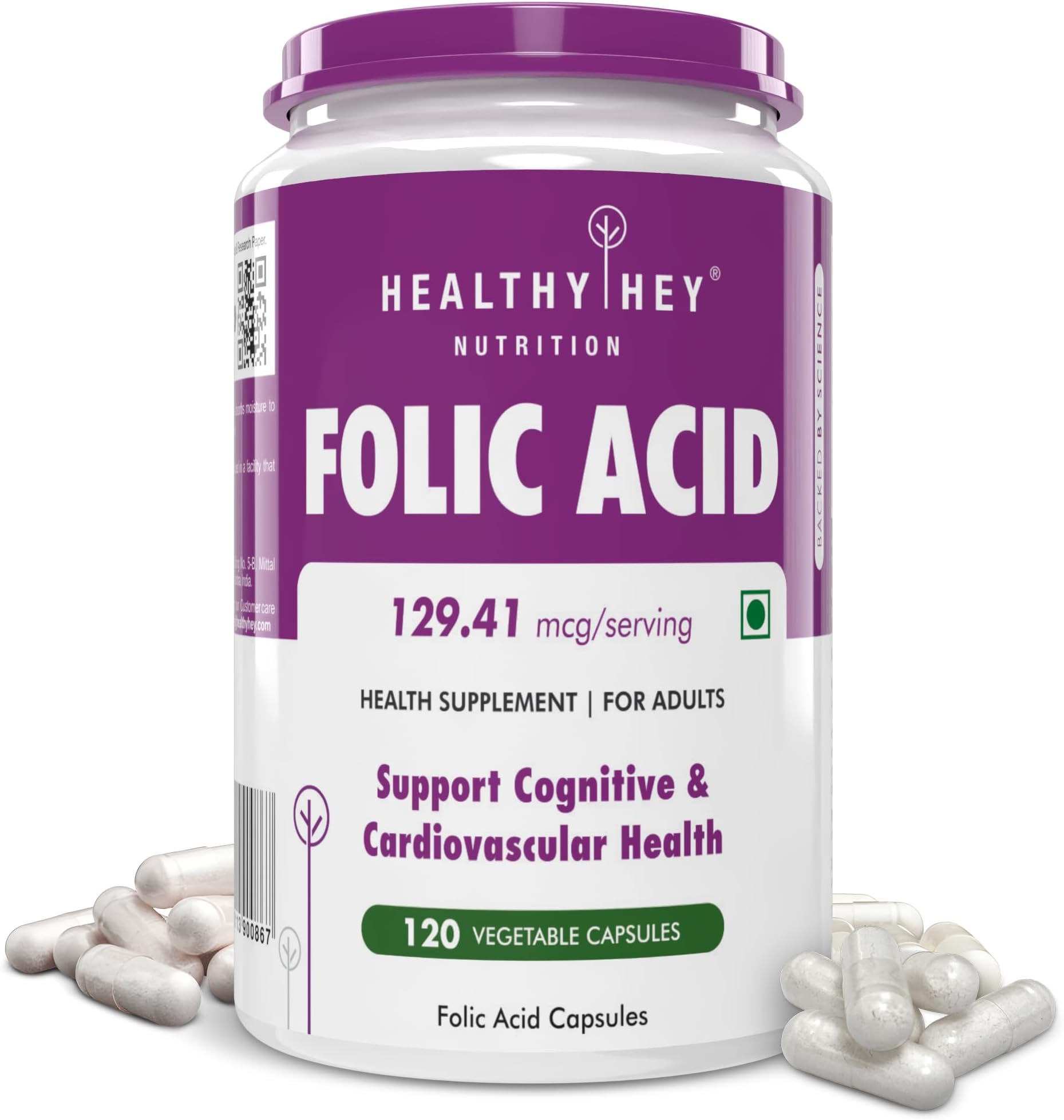 Healthyhey Nutrition Folic Acid - 120 Veg Capsules