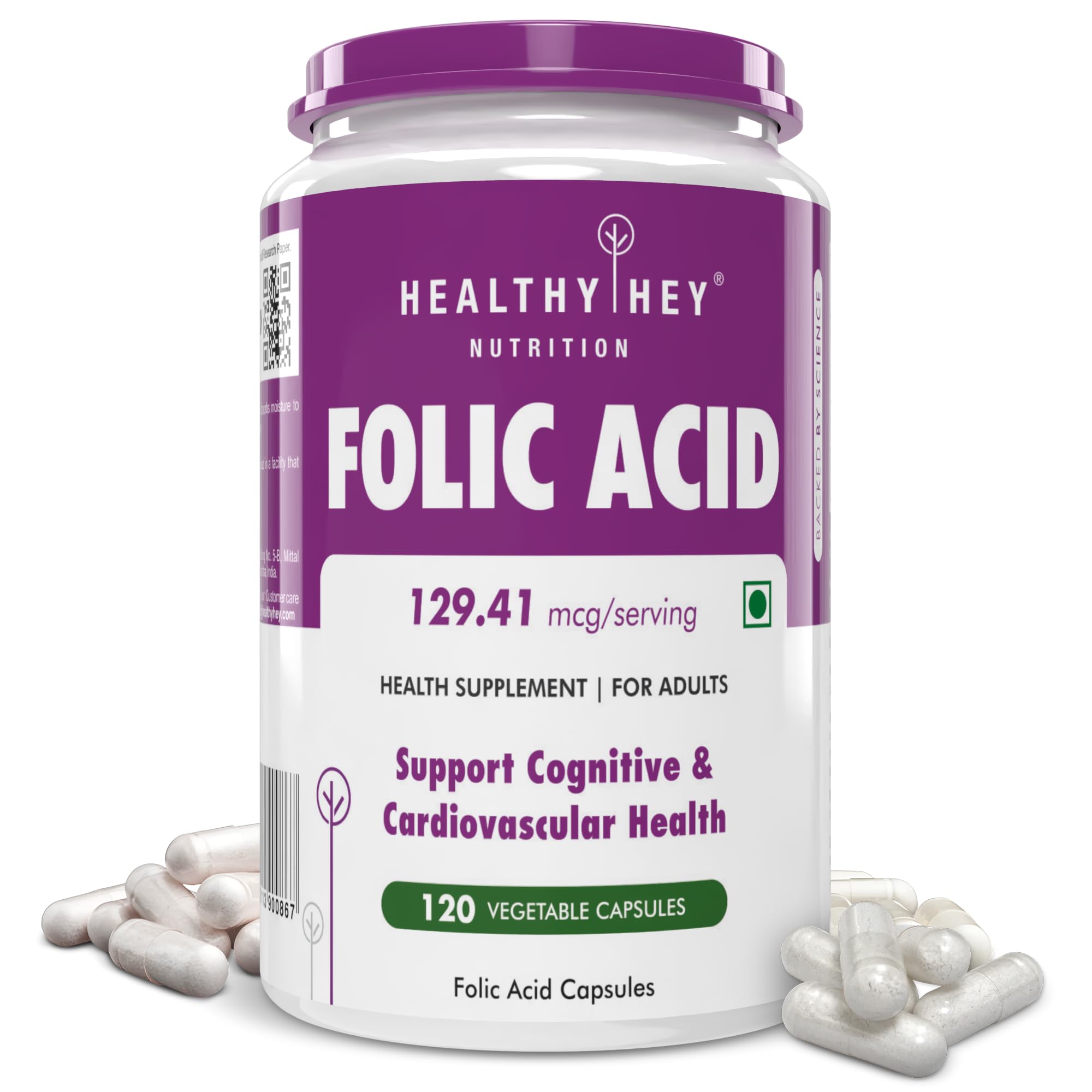 Healthyhey Nutrition Folic Acid - 120 Veg Capsules