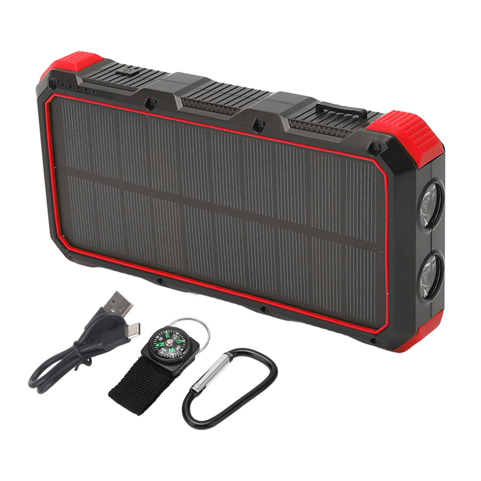 Wakects Banque d'énergie Solaire, Chargeur Solaire Portable ABS 36800 MAh 5 V 3 A avec 3 Sorties USB, Charge sans Fil et Double Lumière LED pour Camping, Voyage, Utilisation en Extérieur (Rouge)