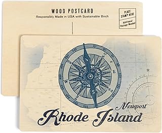 Newport, Rhode Island, Compass, Blue, Coastal Icon (4x6 Birch Wood Postcards, 2-Pack Stationary, Rustic Home Wall Decor)