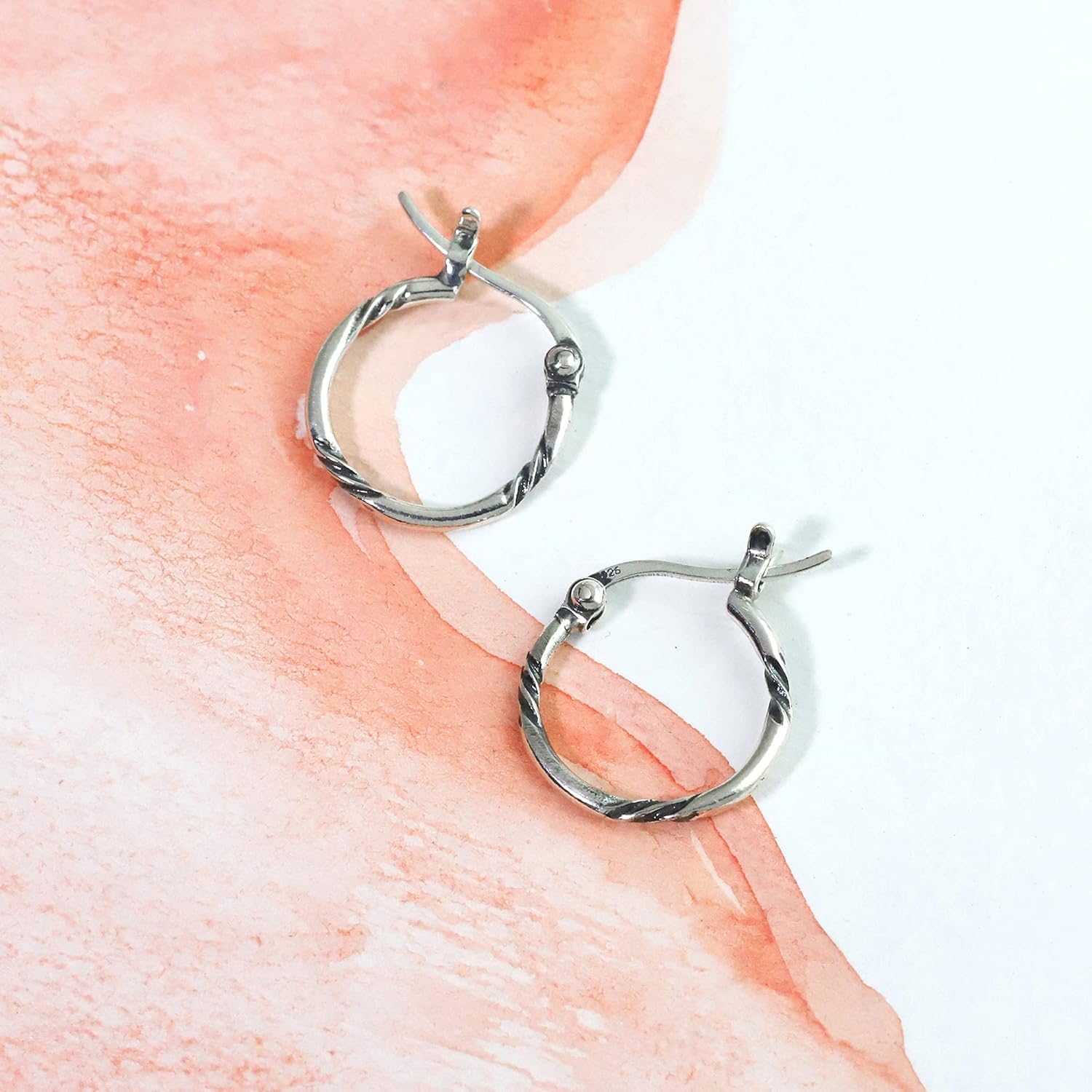 Boma Jewelry Sterling Silver Twist Round Snap Down Hoop Earrings - Image 3