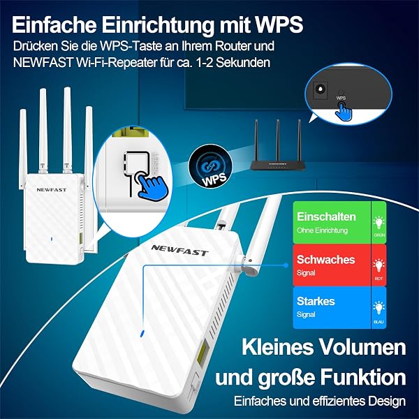 NEWFAST WLAN Verstärker,300Mbps WLAN Repeater WiFi Extender mit 4 Schwenkbare Antenne,Ethernet Port,WPS,MU-MIMO,Unterstützung Repeater/Router/Ap Modus für Zuhause und Büro,1-Tippen Einrichten,EU Plug - 4