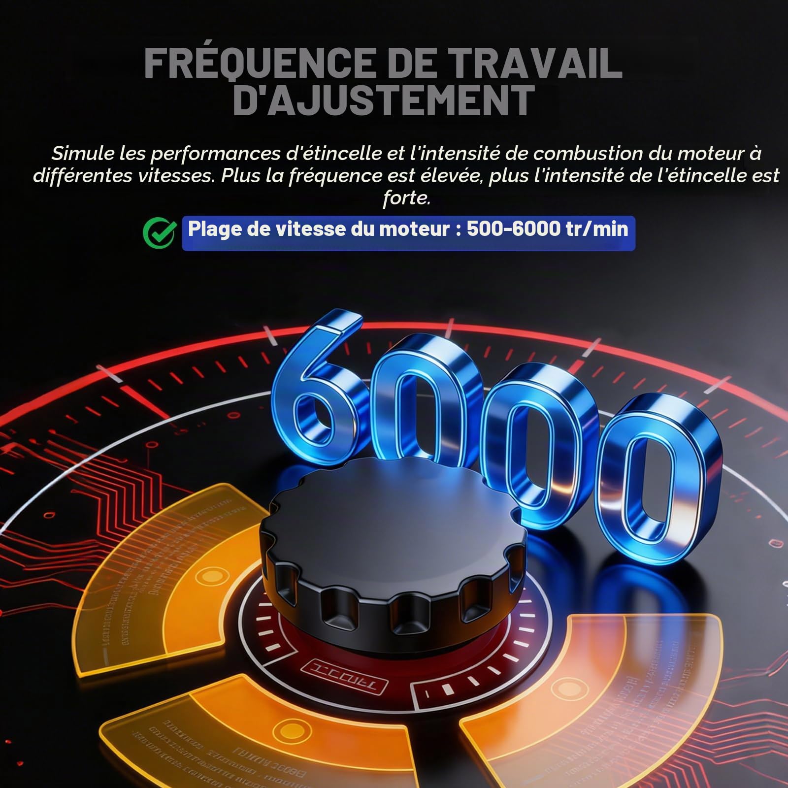 MRCARTOOL Testeur de Bougie d'allumage de Voiture Outils d'allumage à Deux Trous 500-6000 tr/min Outil de Diagnostic D'analyseur de Bougie avec Couvercle de Protection pour Véhicules 12V