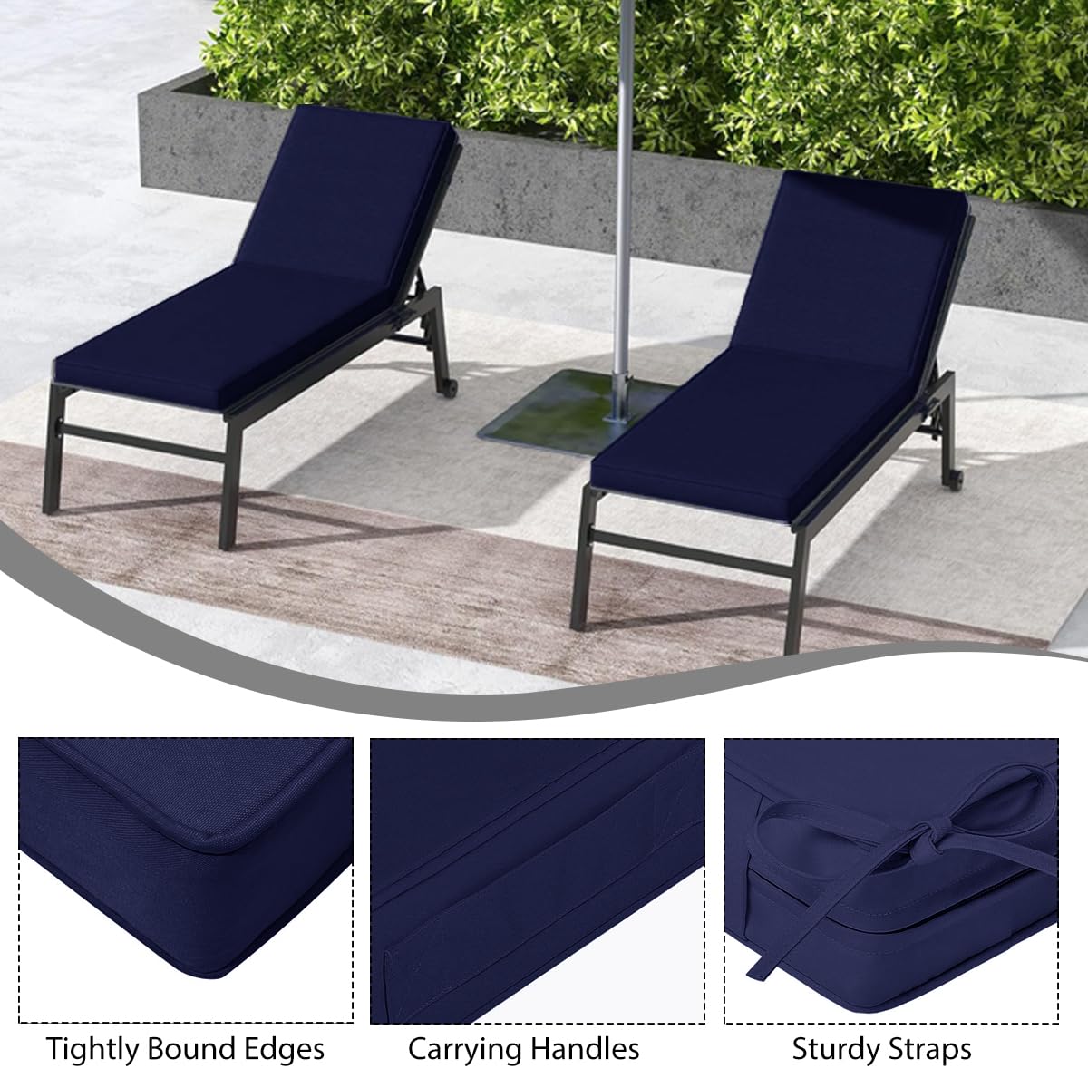 HighBack podkładka na stół na zewnątrz, 183 x 53 x 10 cm, krzesło do gotowania na parze, do ogrodu, patio i balkonu, poduszka relaksacyjna