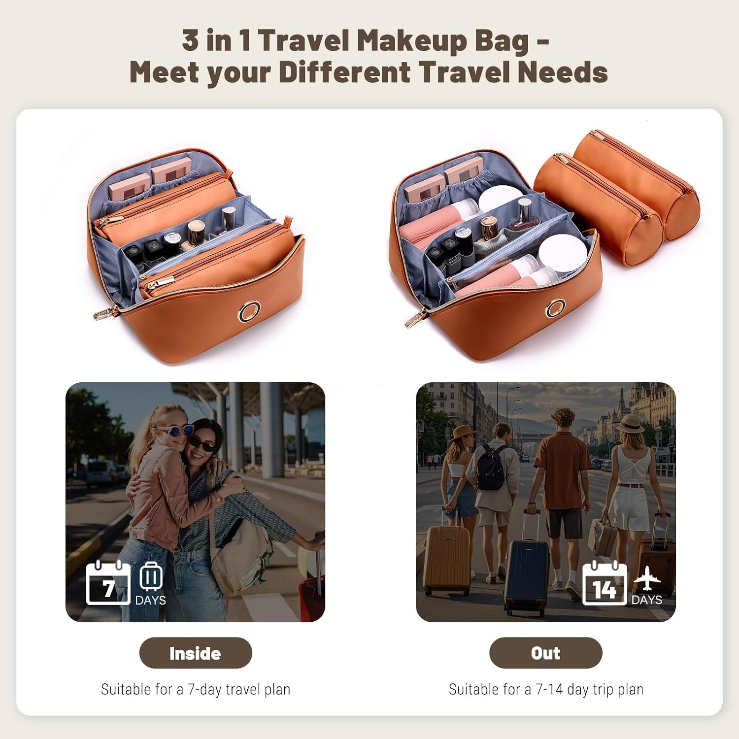BOYATU Personalized Travel Makeup Bag: 3-in-1 Cosmetic Bag Gift for Women image 5