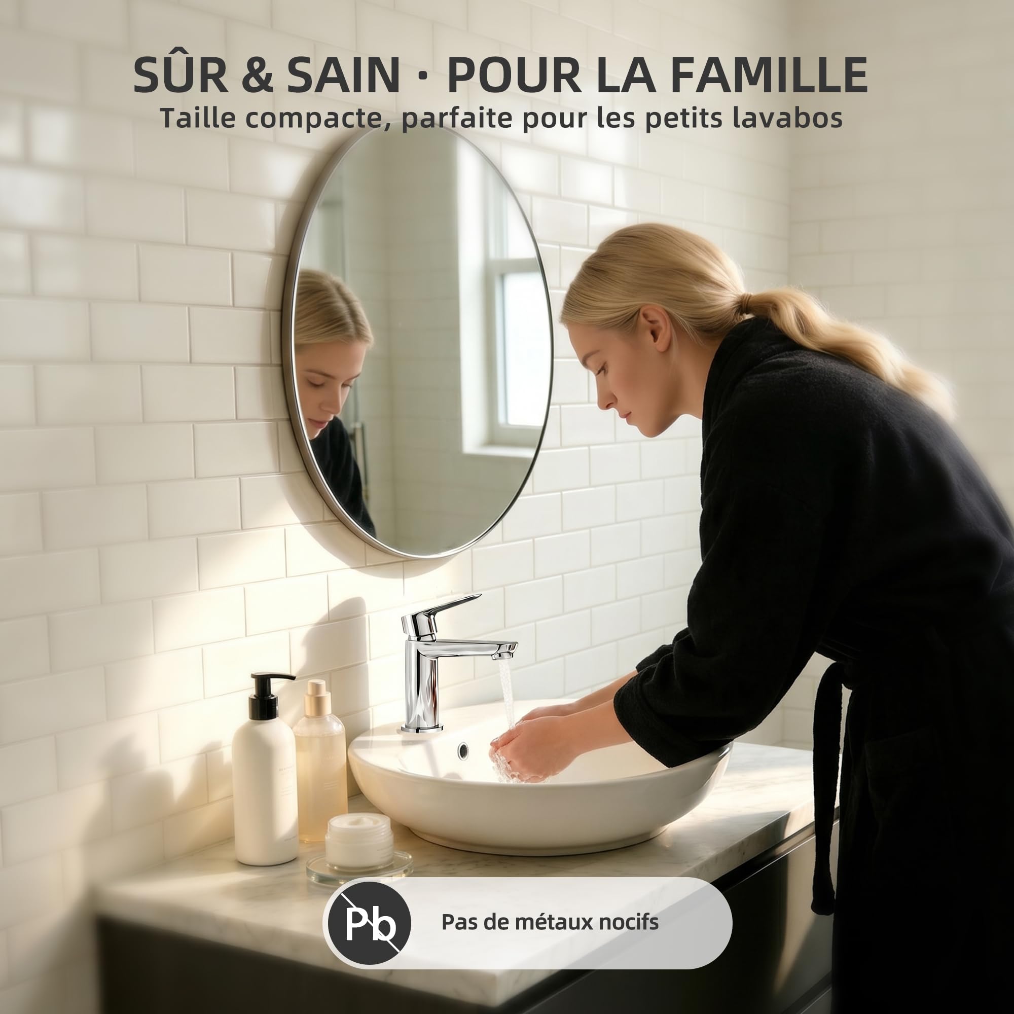 BELZ Robinet de Salle de Bain, Mitigeur de Lavabo Moderne - Laiton, Économiseur D'Eau et Durable, Chromé