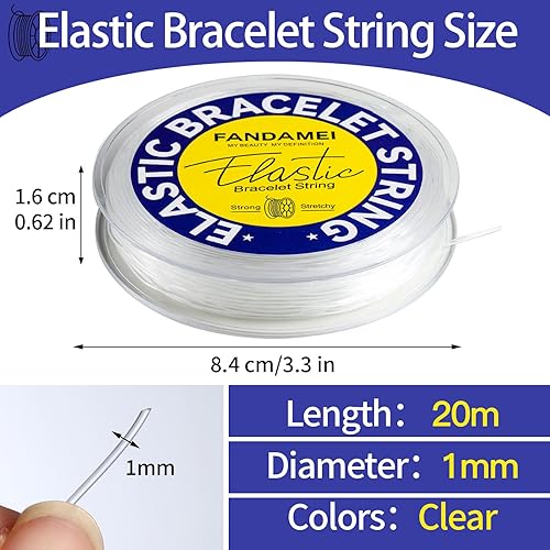 Miniatura 2 de FANDAMEI Cordón elástico de 1mm para pulseras, cordón de cuentas elásticas de cristal para pulseras de joyería, cuerda elástica transparente para